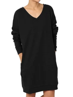Women's Casual Dress Sweatshirt Dress Shift Dress Mini Dress Pocket Outdoor Street Daily Active Fashion V Neck Long Sleeve 2023 Loose Fit Black Wine Dark Grey Color S M L XL XXL Size -HANs Plus Size Style Shop ndrpxs1694591873521