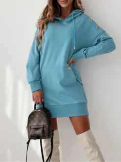 Women's Casual Dress Hoodie Dress Mini Dress Active Daily Outdoor Holiday Vacation Hoodie Pocket Solid Color Loose Fit ArmyGreen Black Blue S M L XL XXL -HANs Plus Size Style Shop ndvvqr1695644526073