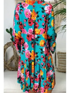 Women‘s Plus Size Curve Casual Dress Floral V Neck Print Long Sleeve Fall Spring Casual Short Mini Dress Daily Vacation Dress -HANs Plus Size Style Shop ndyubc1660643935102