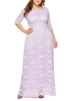 Women‘s Plus Size Curve Party Dress Floral Crew Neck Lace 3/4 Length Sleeve Spring Fall Work Prom Dress Maxi Long Dress Party Daily Dress -HANs Plus Size Style Shop nekcqn1628496515157