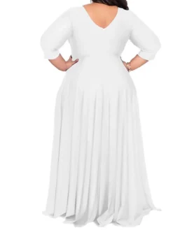 Women‘s Plus Size Curve Party Dress Solid Color V Neck Ruched Long Sleeve Winter Fall Stylish Elegant Maxi Long Dress Formal Party Dress -HANs Plus Size Style Shop nenlir1661850483634