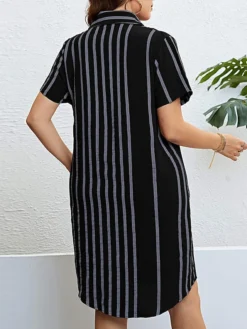 Women‘s Plus Size Curve Shirt Dress Casual Dress Shift Dress Midi Dress Outdoor Daily Vacation Polyester Fashion Modern Shirt Collar Button Pocket Short Sleeve Summer Spring 2023 Regular Fit -HANs Plus Size Style Shop nfdcto1691465819439