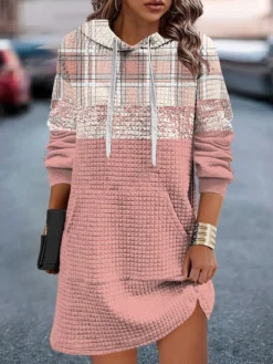 Women's Casual Dress Hoodie Dress Mini Dress Warm Fashion Outdoor Vacation Going Out Hoodie Pocket Print Floral Geometric Loose Fit Pink Blue Green S M L XL XXL -HANs Plus Size Style Shop nfehpa1695027814099