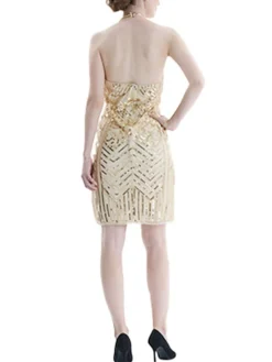 Women's Retro 1920s Sequin Dress Mini Dress Party Halloween Sequins Patchwork Floral Halter Neck Sleeveless Regular Fit Spring Fall 2023 Black Green S M L XL -HANs Plus Size Style Shop nfihjo1693212148611