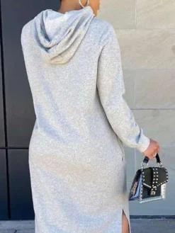 Women's Casual Dress Hoodie Dress Shift Dress Midi Dress Split Daily Date Vacation Active Fashion Hooded Long Sleeve 2023 Loose Fit Gray Color S M L XL Size -HANs Plus Size Style Shop nhoywt1693559844904