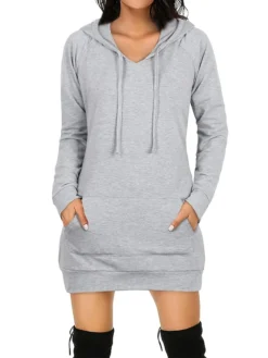 Women's Casual Dress Hoodie Dress Winter Dress Mini Dress Pocket Outdoor Daily Going Out Active Fashion Hooded Long Sleeve 2023 Loose Fit Black Red Navy Blue Color S M L XL XXL Size -HANs Plus Size Style Shop nicmyo1693559095274