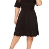 Women‘s Plus Size Curve Casual Dress Black Dress A Line Dress Solid Color Midi Dress Short Sleeve Hollow Out Crew Neck Fashion Daily Black Summer Spring L XL XXL 3XL 4XL