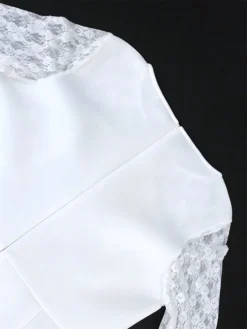 Women's Plus Size Curve Party Dress Lace Dress Bodycon Plain Midi Dress Long Sleeve Lace Bow Crew Neck Fashion Party White Fall Winter XL XXL 3XL 4XL -HANs Plus Size Style Shop njgpwc1694165780268