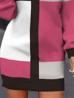 Women's Casual Dress Sweatshirt Dress Winter Dress Geometric Plaid Print Crew Neck Mini Dress Fashion Streetwear Outdoor Daily Long Sleeve Loose Fit Fuchsia Fall Winter S M L XL XXL -HANs Plus Size Style Shop njtwty1694661888634