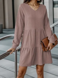 Women's Casual Dress Bodycon Black Dress Mini Dress Patchwork Outdoor Street Daily Active Fashion V Neck Long Sleeve 2023 Regular Fit Light Pink Black Dark Blue Color S M L XL XXL Size