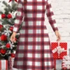 Women's Christmas Plus Size Curve Casual Dress Skater Dress A Line Dress Plaid Midi Dress Long Sleeve Print Crew Neck Fashion Outdoor Wine Fall Winter L XL XXL 3XL 4XL