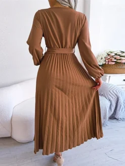 Women's Casual Dress Swing Dress Long Dress Maxi Dress Black Red Royal Blue Long Sleeve Pure Color Lace Up Spring Fall Winter V Neck Fashion 2023 S M L XL -HANs Plus Size Style Shop nkonvc1670581797921