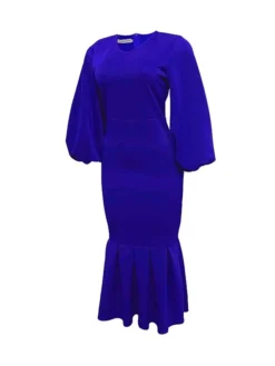 Women‘s Plus Size Curve Party Dress Solid Color V Neck Ruched Puff Sleeve Long Sleeve Winter Fall Casual Maxi Long Dress Party Vacation Dress Sheath Dress Black Dress -HANs Plus Size Style Shop nlptrj1649744193639