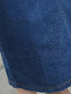 Women's Denim Dress Denim Overall Pinafore Dress Maxi Long Dress Denim Basic Casual Daily Holiday Vacation Square Neck Pocket Split Sleeveless Summer Spring Fall 2023 Regular Fit Blue Pure Color S M -HANs Plus Size Style Shop nltfbp1653635948008