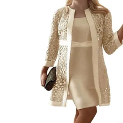 Women's Plus Size Curve Party Dress Solid Color Round Neck Lace Long Sleeve Spring Summer Casual Knee Length Dress Daily Vacation Dress -HANs Plus Size Style Shop nmddfw1645438280956