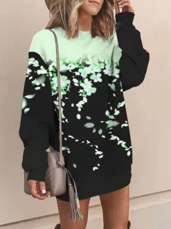 Women's Casual Dress Sweatshirt Dress Mini Dress Warm Fashion Outdoor Vacation Going Out Crew Neck Print Floral Loose Fit Yellow Pink Blue S M L XL XXL -HANs Plus Size Style Shop nmlqot1694069055774