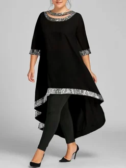 Women's Plus Size Casual Dress Solid Color Crew Neck 3/4 Length Sleeve Winter Fall Elegant Casual Maxi Long Dress Daily Vacation Dress