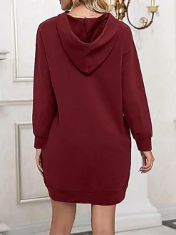Women's Casual Dress Hoodie Dress Shift Dress Mini Dress Pocket Outdoor Street Daily Active Fashion Hooded Long Sleeve 2023 Loose Fit Black Wine Army Green Color S M L XL XXL Size -HANs Plus Size Style Shop nnnflm1693558124771