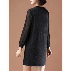 Women's Plus Size Curve Party Dress Cocktail Dress Sheath Dress Solid Color Midi Dress Long Sleeve Mesh Patchwork Crew Neck Fashion Party Black Fall Winter L XL XXL 3XL 4XL -HANs Plus Size Style Shop nnvoje1695645443801