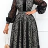 Women‘s Plus Size Curve Black Dress Easter Dress Crew Neck Lace Vacation Dress Solid Color Long Sleeve Fall Winter Prom Dress Midi Dress