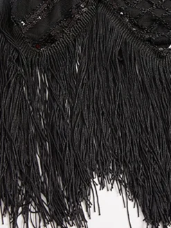 Women's Retro 1920s Fringe Dress Midi Dress Party Halloween Sequins Tassel Fringe Floral V Neck Sleeveless Regular Fit Spring Fall 2023 Black Gold S M L XL -HANs Plus Size Style Shop npmrrd1692947808968