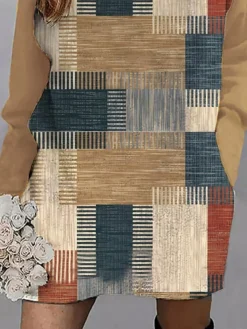 Women's Casual Dress Sweatshirt Dress Winter Dress Geometric Plaid Pocket Print Crew Neck Mini Dress Fashion Streetwear Outdoor Daily Long Sleeve Loose Fit Yellow Pink Blue Fall Winter S M L XL XXL -HANs Plus Size Style Shop npnciq1693979270900