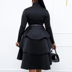 Women‘s Plus Size Curve Party Dress Solid Color Square Neck Ruffle Long Sleeve Winter Fall Basic Casual Prom Dress Midi Dress Work Daily Dress Black Dress Homecoming Dress -HANs Plus Size Style Shop ntirpz1639121478150