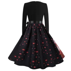 Women's Christmas Knee Length Dress Gray White Black Red Brown Long Sleeve Print Bow Print Fall Winter V Neck Casual Vintage2021 S M L XL XXL 3XL -HANs Plus Size Style Shop nttbub1629971760053