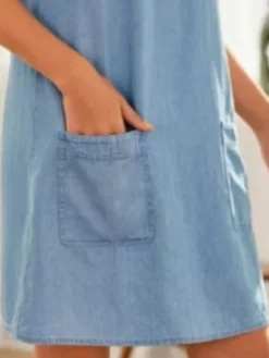 Women's Denim Dress Casual Dress Mini Dress Denim Fashion Modern Outdoor Daily V Neck Lace Button Short Sleeve Summer Spring 2023 Loose Fit Blue Plain S M L XL 2XL -HANs Plus Size Style Shop ntzxqy1677234975074