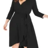 Women‘s Plus Size Curve Work Dress Semi Formal Dress Wrap Dress Fashion Midi Dress Lace Up V Neck Long Sleeve Plain Regular Fit Black Blue Spring Fall XL XXL 3XL 4XL 5XL