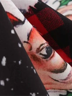 Women's Christmas Swing Dress Vintage DressKnee Length Dress Blue Red Navy Blue Black Long Sleeve Plaid Santa Claus Elk Bow Print Fall Winter V Neck Vacation Vintage 2022 S M L XL XXL 3XL -HANs Plus Size Style Shop nwemue1665293397828