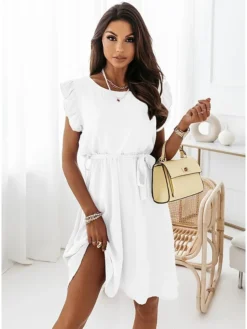 Women‘s Casual Dress Midi Dress White Pink Blue Sleeveless Pure Color Ruffle Spring Summer Crew Neck Casual 2023 S M L XL 2XL -HANs Plus Size Style Shop nwfucn1622553421854