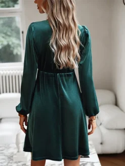 Women's Casual Dress Velvet Dress Plain Dress Mini Dress Ruched Pleated Party Holiday Date Vintage Elegant Square Neck Long Sleeve 2023 Slim Black Pink Wine Color S M L XL Size -HANs Plus Size Style Shop nwvxym1692340907104