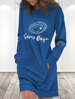 Women's Casual Dress Sweatshirt Dress Winter Dress Letter Football Pocket Print Crew Neck Mini Dress Fashion Streetwear Outdoor Daily Long Sleeve Loose Fit Black Red Blue Fall Winter S M L XL XXL -HANs Plus Size Style Shop nwwfhf1695204466851