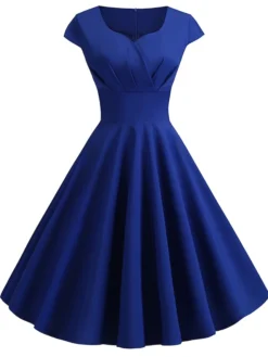 Women's Swing Dress Vintage Tea Dresses Midi Dress Black Yellow Pink Short Sleeve Pure Color Ruched Spring Summer Crew Neck Vintage Daily Weekend Slim S M L XL XXL -HANs Plus Size Style Shop nwztph1599445945008