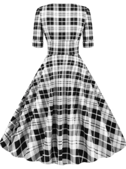 Women's Christmas Swing Dress Midi Dress Black Blue Red Short Sleeve Plaid Print Winter Fall Autumn V Neck 2022 S M L XL 2XL -HANs Plus Size Style Shop nxodoi1667979773882