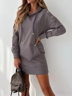 Women's Casual Dress Hoodie Dress Mini Dress Active Daily Outdoor Holiday Vacation Hoodie Pocket Solid Color Loose Fit ArmyGreen Black Blue S M L XL XXL -HANs Plus Size Style Shop nzwwsc1695644529808