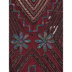 Women's Retro 1920s Fringe Dress Midi Dress Party Halloween Sequins Tassel Fringe Floral V Neck Sleeveless Regular Fit Spring Fall 2023 Black Red S M L XL -HANs Plus Size Style Shop oadzdx1692849484302