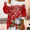 Women's Casual Dress Christmas Dress Sweatshirt Dress Snowman Snowflake Cold Shoulder Print One Shoulder Mini Dress Fashion Streetwear Outdoor Christmas Long Sleeve Loose Fit Black Red Blue Fall