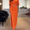 Women's Casual Dress Bodycon Sheath Dress Long Dress Maxi Dress Lace Up Backless Outdoor Date Vacation Fashion Sexy Crew Neck Long Sleeve 2023 Regular Fit Orange Color S M L XL XXL Size