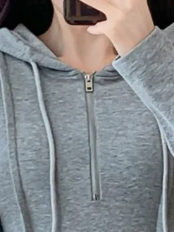 Women's Casual Dress Hoodie Dress Midi Dress Fashion Daily Outdoor Vacation Going Out Hoodie Zipper Solid Color Regular Fit Black Gray S M L XL -HANs Plus Size Style Shop ocncux1696674375204