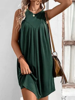 Women's Casual Dress Tank Dress Summer Dress Mini Dress Ruched Outdoor Daily Date Fashion Streetwear Crew Neck Sleeveless 2023 Regular Fit Black Wine Navy Blue Color S M L XL Size -HANs Plus Size Style Shop ocnlzq1686045526322