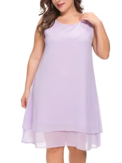 Women‘s Plus Size Curve Casual Dress Solid Color Crew Neck Mesh Long Sleeve Spring Fall Casual Knee Length Dress Daily Vacation Dress -HANs Plus Size Style Shop ocstdm1691043845763