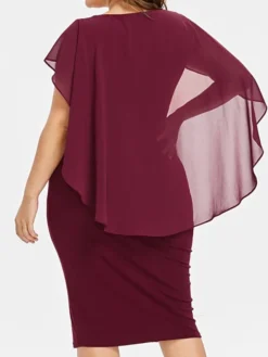 Women‘s Plus Size Curve Party Dress Solid Color Crew Neck Short Sleeve Fall Spring Elegant Prom Dress Midi Dress Formal Party Dress -HANs Plus Size Style Shop oeikwl1631263064576