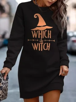 Women's Halloween Dress Casual Dress Sweatshirt Dress Mini Dress Warm Daily Outdoor Holiday Crew Neck Print Animal Pumpkin Print Loose Fit Black Yellow Red S M L XL XXL -HANs Plus Size Style Shop oifzbu1692935620996