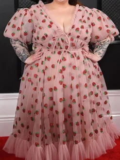 Women‘s Plus Size Curve Holiday Dress Print V Neck Print Half Sleeve Fall Spring Prom Dress Maxi Long Dress Party Daily Dress Graphic -HANs Plus Size Style Shop oiieej1696845678007