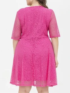 Women's Plus Size Curve Party Dress Lace Dress Cocktail Dress Midi Dress Fuchsia Half Sleeve Pure Color Lace Summer Spring Fall V Neck Fashion Birthday Wedding Guest Vacation 2023 XL XXL 3XL 4XL -HANs Plus Size Style Shop oijjqy1692157188728