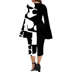 Women‘s Plus Size Curve Party Dress Geometric V Neck Print Long Sleeve Fall Winter Work Casual Prom Dress Knee Length Dress Casual Daily Dress -HANs Plus Size Style Shop oindsf1639471884910