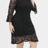 Women's Plus Size Party Dress Lace Dress Cocktail Dress Midi Dress Black 3/4 Length Sleeve Pure Color Lace Spring Fall Winter V Neck Fashion Winter Dress Birthday Wedding Guest 2023 XL XXL 3XL 4XL
