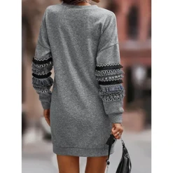 Women's Casual Dress Sweatshirt Dress Winter Dress Mini Dress Ruched Patchwork Street Daily Holiday Fashion Streetwear Crew Neck Long Sleeve 2023 Loose Fit Grey Color S M L XL Size -HANs Plus Size Style Shop oiraeb1692162753581